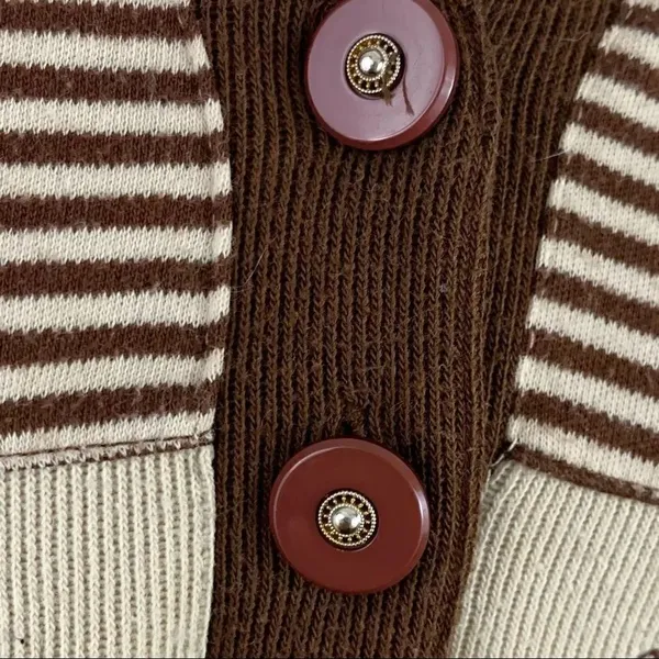 Vintage 80’s brown striped safari theme collar top Brown Size M - Image 7
