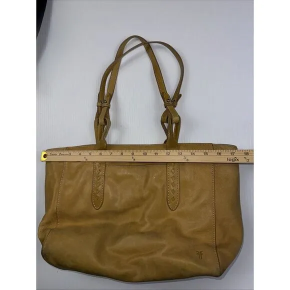 Frye Melissa Leather Mustard Tote Bag Cognac Large Shoulder Handbag W Stain‎ - Image 3