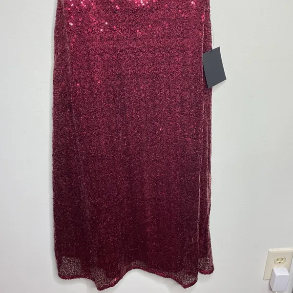 Lulus Boost Your Beauty Wine Red Sequin Strapless Bustier Midi Dress size XS - Image 9