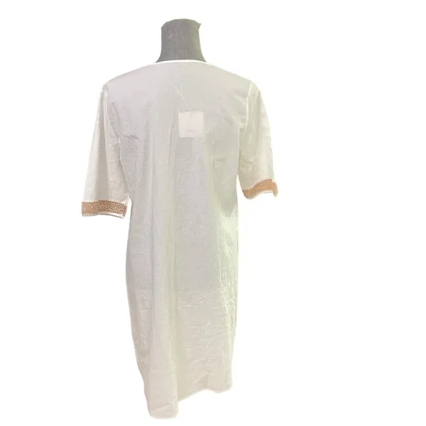 Noracora Women Size S Cotton Shift Dress Mid Sleeve Cream Embroidered Lace Neck - Image 4