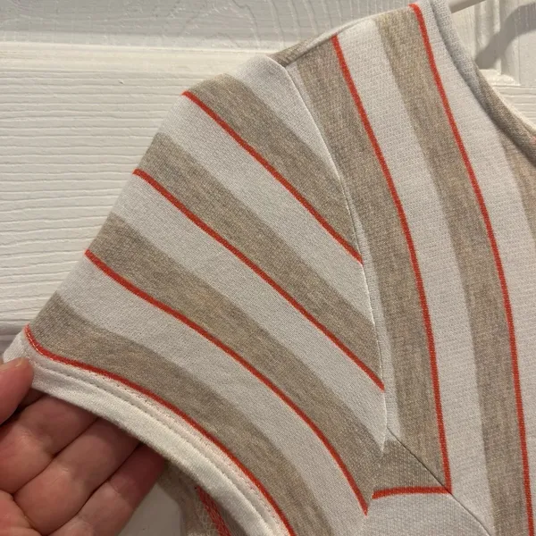 Anthropologie Puella Short Sleeve Striped Swing Tunic‎ Top Beige Medium USA Made - Image 5