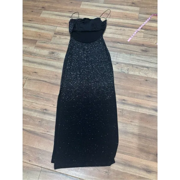 B. Darlin Black Rhinestone Glitter Bodycon Maxi Dress Spaghetti Strap Y2K Formal - Image 7