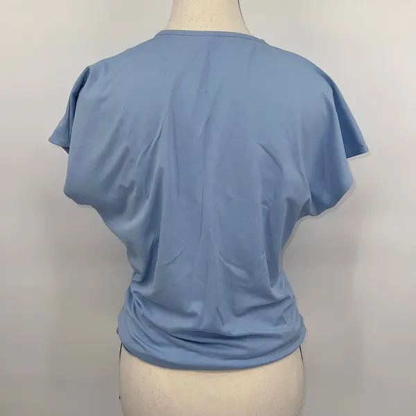 Halara NWT Crossover V-Neck Ruched Blouse Cap Sleeve Angel Falls Blue Top Size S - Image 9
