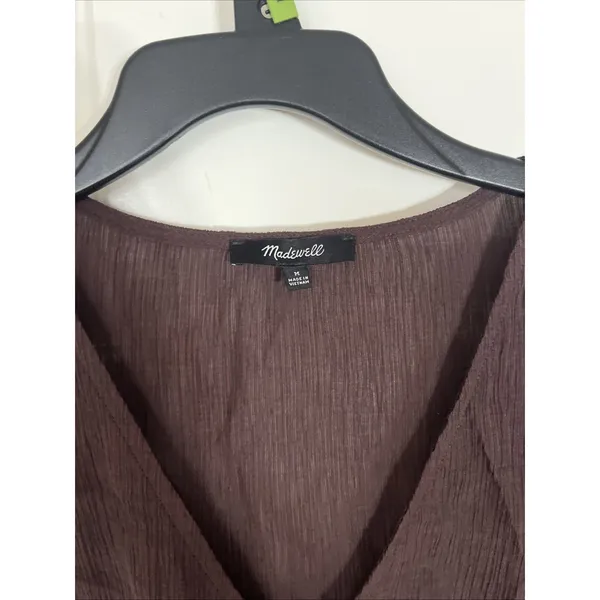 Madewell Shirred V-Neck Long-Sleeve Brushed Ruched-Front Top Size M - Image 4
