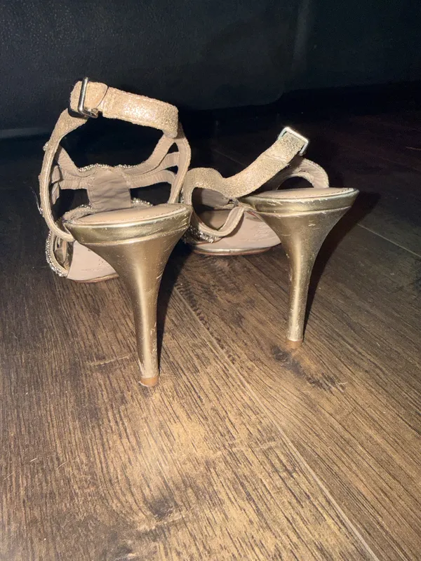ANTONIO MELANI Gold Crystal Embellished Strappy Heels - Image 4
