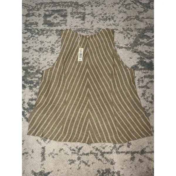 Max Studio London Striped Sleeveless Top Tan White M NWT - Image 3