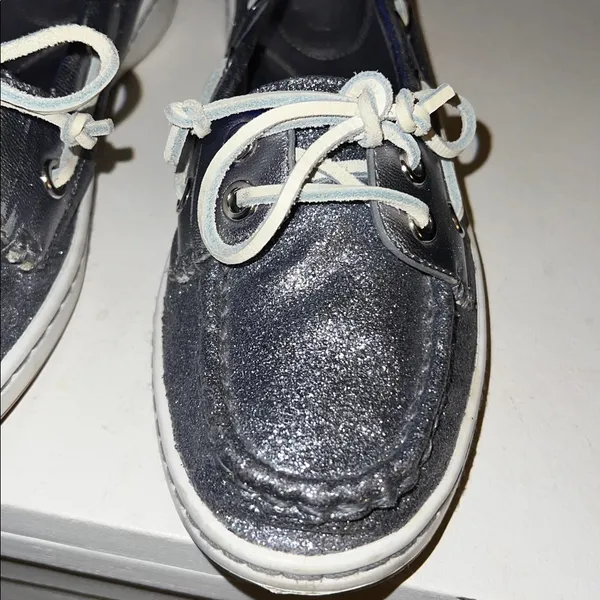 Coach Richelle boat shoes in a metallic silver glitter finish size 8B, new years - Image 4