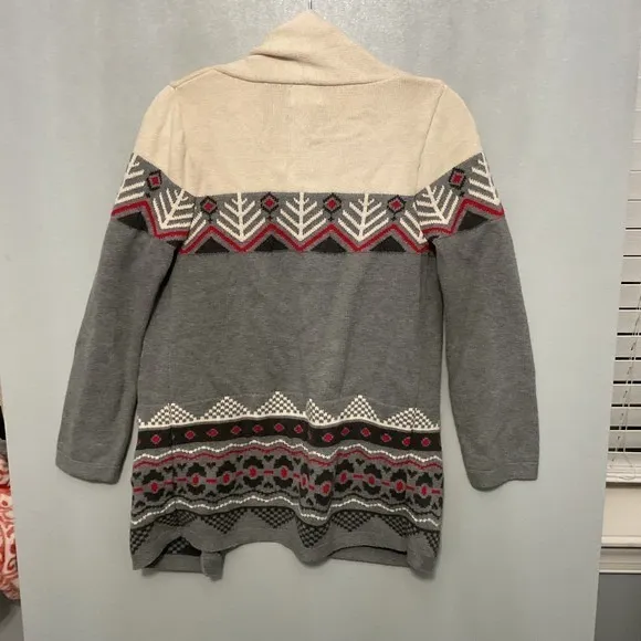 Hatley Heritage Geometric Fair Isle Cardigan Sweater Beige Gray Red XS TP - Image 2