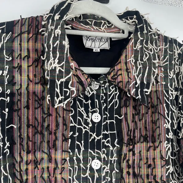 Silver Stream Textured Womens Shacket XL Artsy Lagenlook Boho Y2K Patchwork - Image 3