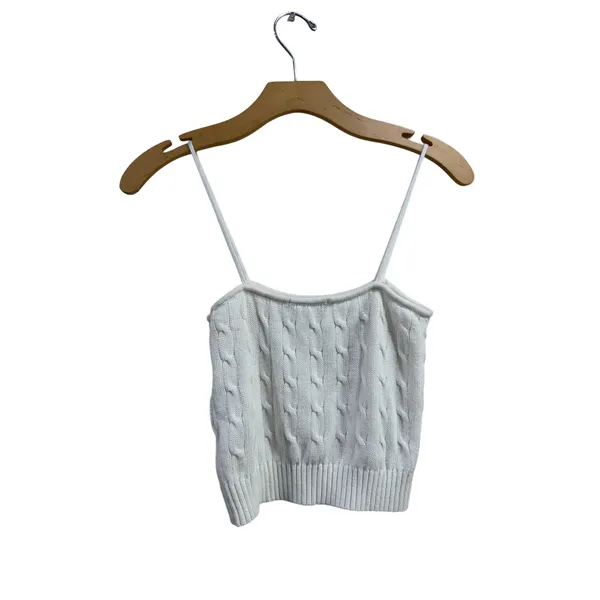 Brandy Melville White Cable Knit Cami Tank Top Cropped Cotton Sleeveless One Sz - Image 3