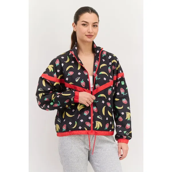 Nike Women Woven Jacket Mediun Black‎ Fruit Banana Strawberry Windbreaker - Image 3