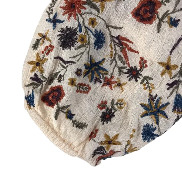 FREE PEOPLE Wild Flowers Embroidery Blouse Sz S Cream Crepe Boho Western Gypsy - Image 9