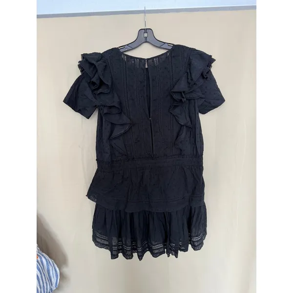 LoveShackFancy Mini‎ Dress Womens Medium Black Natasha Heritage Eyelet Ruffle - Image 6