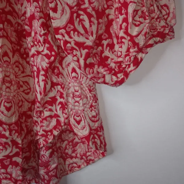 Marina Luna L Boho Coastal Red White Peasant Crop Top - Image 3