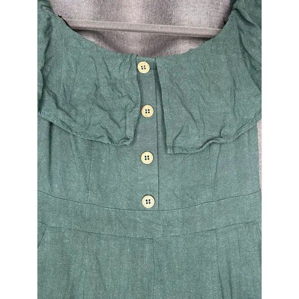 Lulu's‎ June Bloom Dk Green Linen Culotte Jumpsuit Size XS Off Shoulder - Image 3