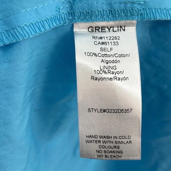 Greylin Blue‎ Cotton Wrap Midi Dress Puff Sleeve Tiered Pockets M Cottagecore - Image 8