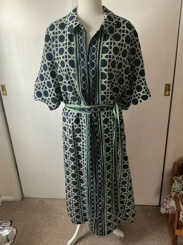 Crown & Ivy Puff Sleeve Printed Collared Maxi Dress With Tie- Sz 3x- Nwt - Image 5