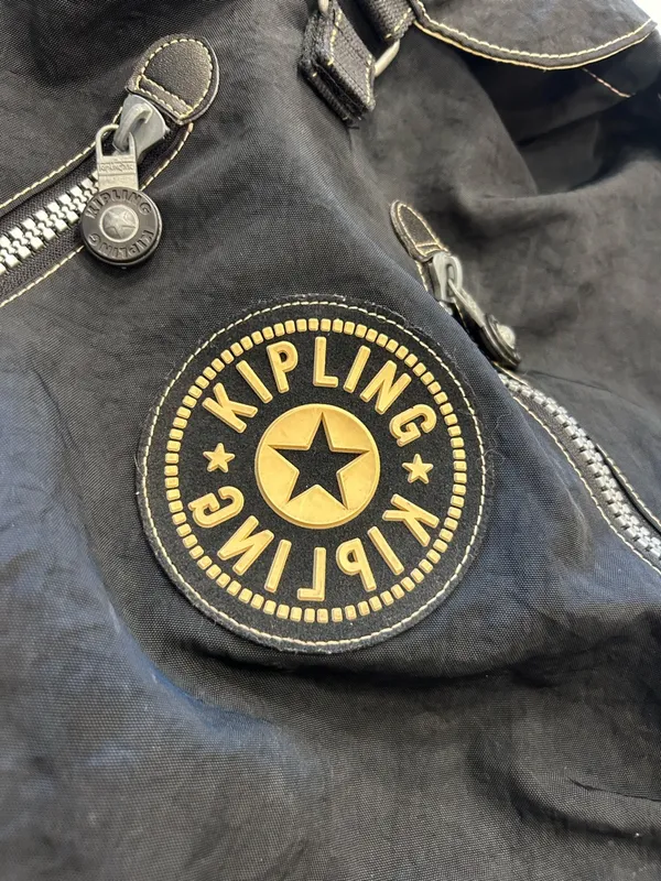Vintage Kipling Black Backpack Drawstring Opening Kangaroo Pocket‎ Front - Image 3