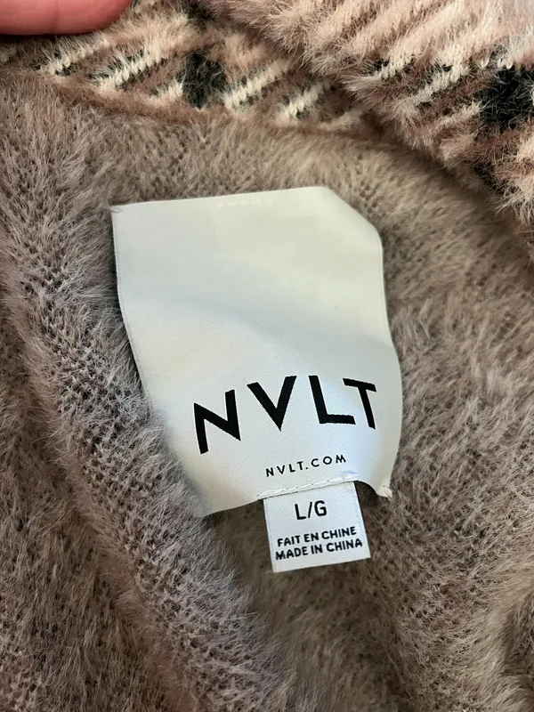 Anthropologie NVLT Coat Womens Large Beige Plaid Fuzzy Knit Button Front Unlined - Image 12