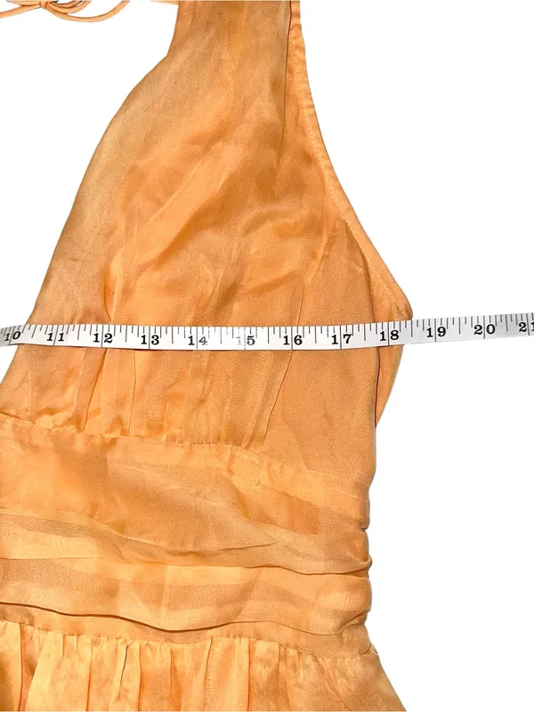 Abercrombie & Fitch Peach V-Neck Tiered Fit and Flare Mini Dress LARGE - Image 6
