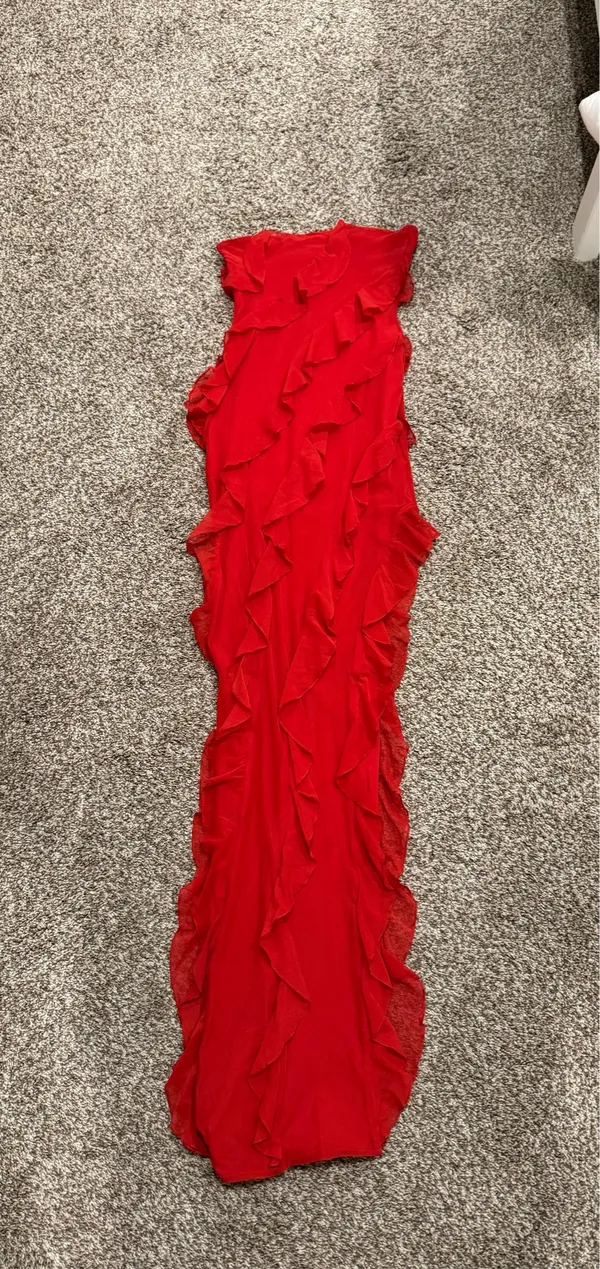 Oh Polly Nevali Bandeau Ruffle Maxi Dress Red - Image 4