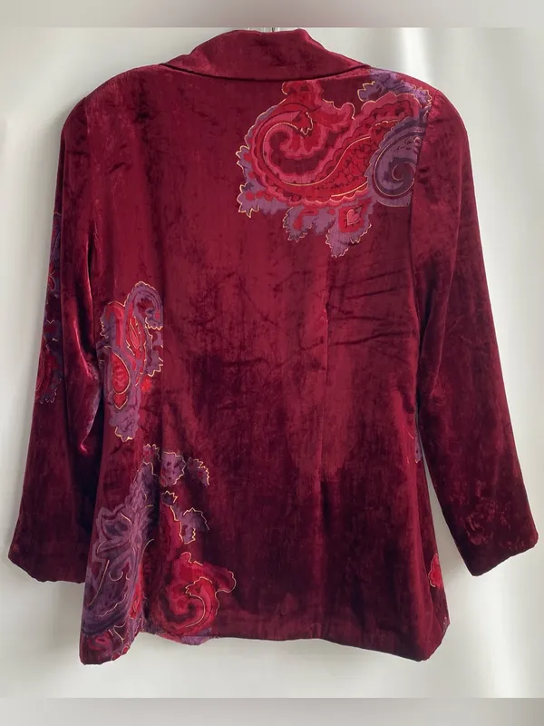Coldwater creek burgundy velvet blazer grandmacore paisley floral print fall 10 - Image 6