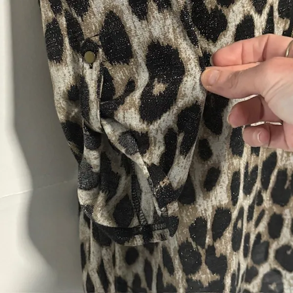 Rebecca Malone Plus Size 1X Leopard Print Zip Front Roll Tab Sleeve Tunic Top - Image 7