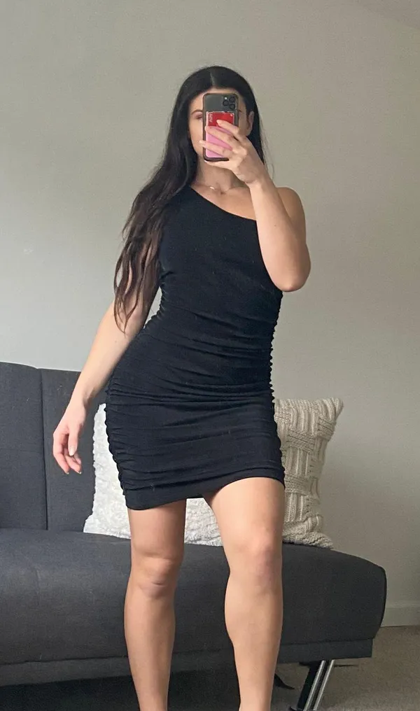 Black ruched one shoulder mini dress - Image 2