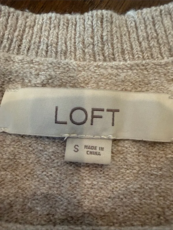 LOFT Light Cream Crewneck Sweater with Side Zip Detail - Size Small - C54-156 - Image 2