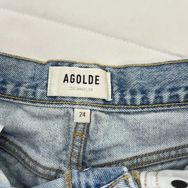 Agolde Long Parker Distressed Denim‎ Shorts Light Wash Button-Fly Womens 24 - Image 6