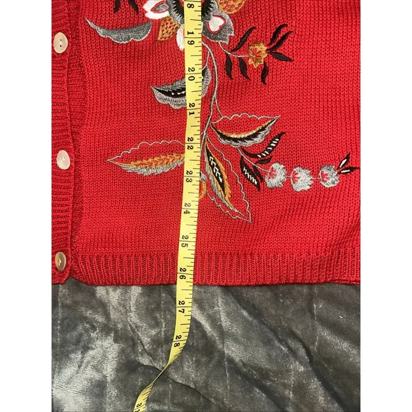 Alfred Dunner‎ Red Embroidered Sweater Vest Women's Medium Floral Cottagecore - Image 7