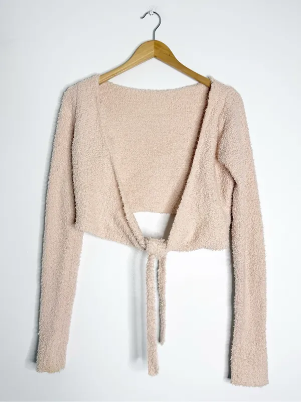 SKIMS Cozy Knit Wrap Sweater Size S/M Cropped Teddy Fuzzy Pink - Image 5