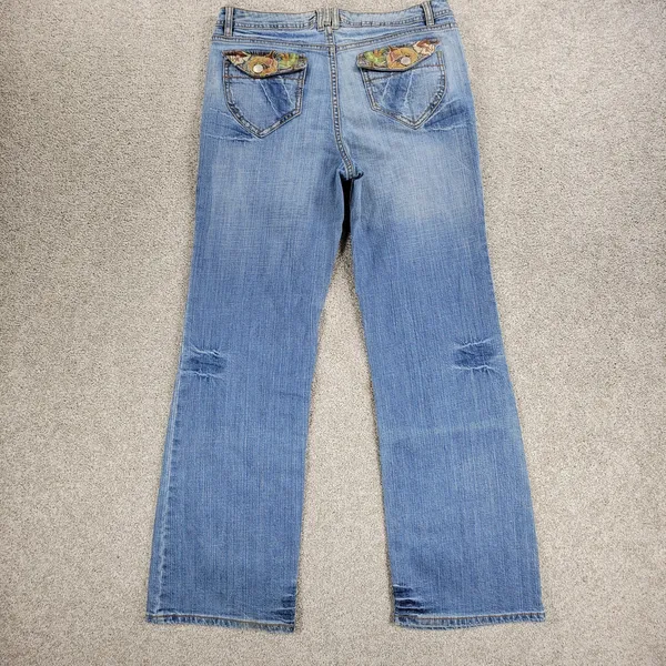 Vintage Faded Glory Jeans Womens 12 Light Wash Blue Floral Flap Pockets Wide Leg - Image 10