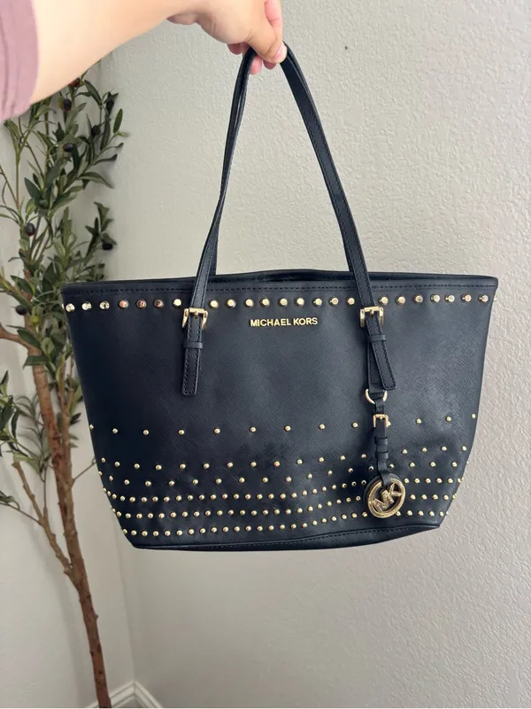 Michael Kors Black Saffiano Studded Tote with Gold Hardware - Image 2