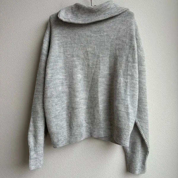 Quince Baby Alpaca Wool Quarter Zip Sweater Light Gray Quiet Luxury Preppy Large - Image 9