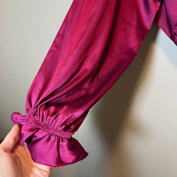 Altar'd State Satin Corset Top Crush Berry Smocked Balloon Sleeve XS Babydoll - Image 5