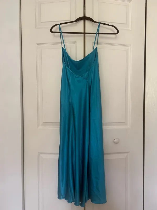 Cheibear Blue Green Teal Satin Midi Nightgown Sleep Dress Pajamas Size XL - Image 5