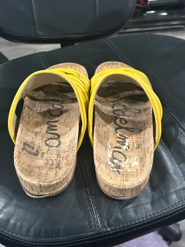 Sam Edelman Yellow Double-Strap Cork Slide Sandals - Image 3
