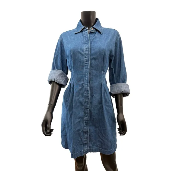 Madewell Denim Shirt Dress Women 4 Blue Cotton Cinched Waist Long Sleeve - Image 2