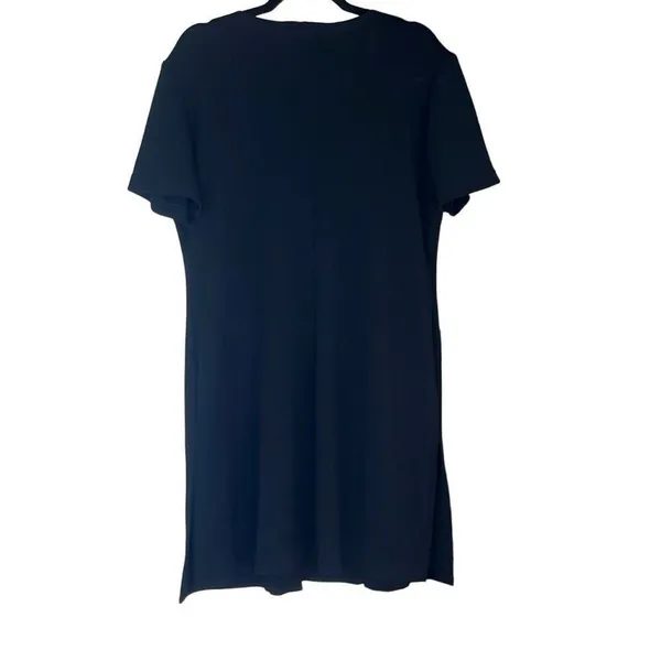 Black Textured Knit Short Sleeve One Button Front Mini Dress Large LBD‎ Workwear - Image 2