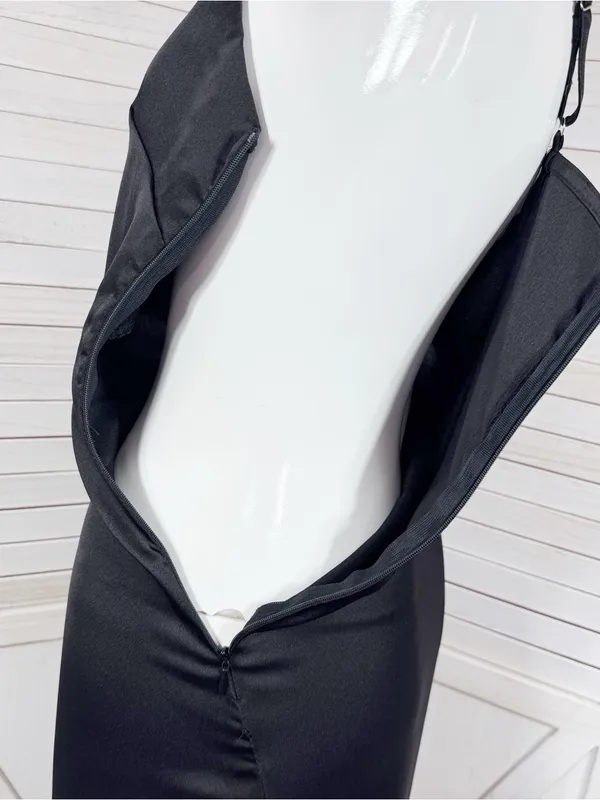 LBLC The Label Valarie Black Satin Slip Dress XS Midi Whimsigoth Party Coquette - Image 9