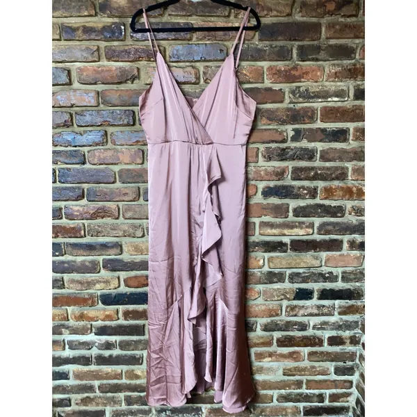 NWOT Lulu's Enchanted Moments Mauve Pink Satin Ruffled High-Low Dress Size XL - Image 3