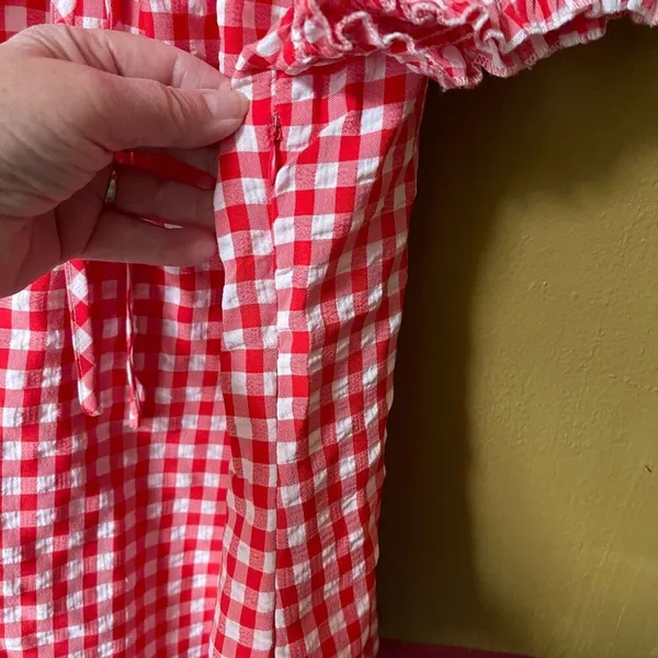 Belle Pogue size L seersucker checked puff sleeve top. Country farm life. - Image 6