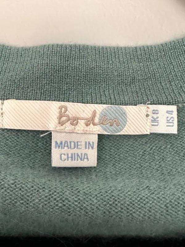 Boden 100% Cashmere Cropped Cardigan Pleated Neck Sage Green Size US 4 - Image 8