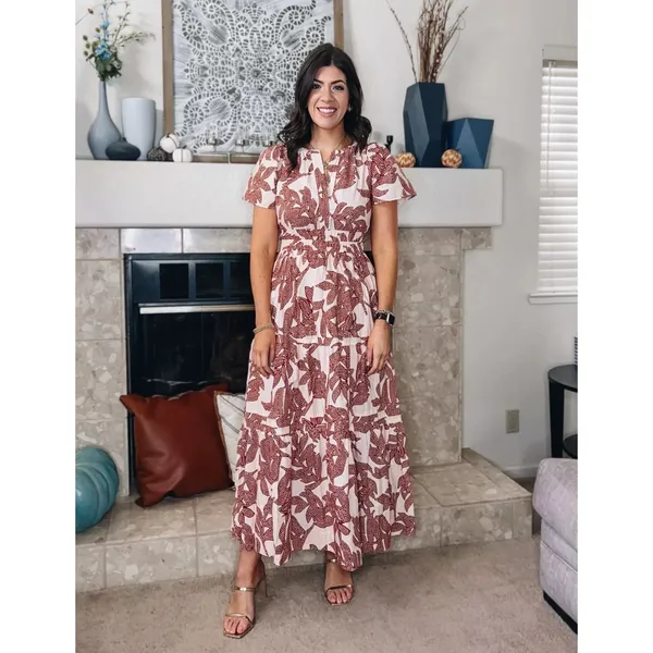 Anthropologie Somerset Maxi Dress Size XS Neutral Floral Dot Brown Cotton - Image 2