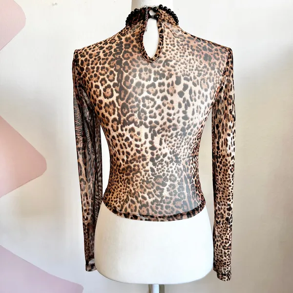 Mesh‎ Leopard Print Top, Soft Grunge Indie Sleaze Mall Goth 2000s Small - Image 3