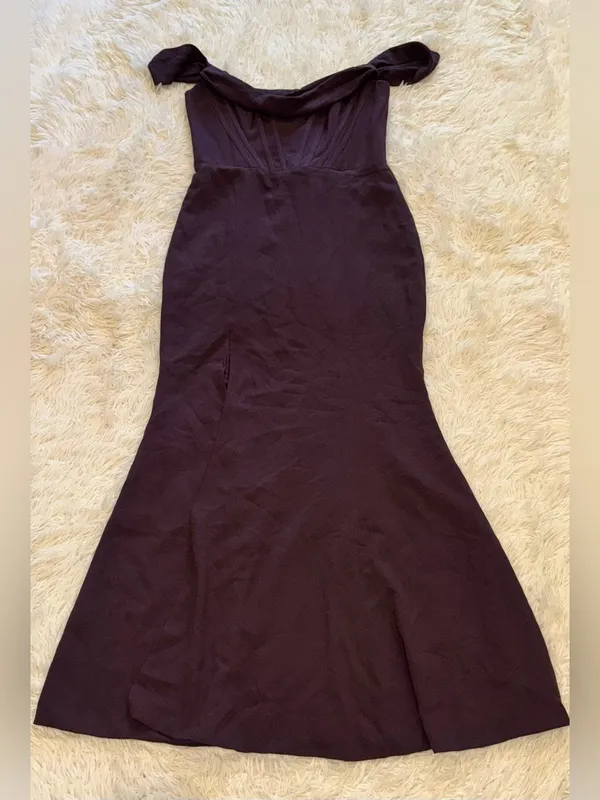 New Dress The Population Melania Off the Shoulder midnight plum Gown sz XXL - Image 4