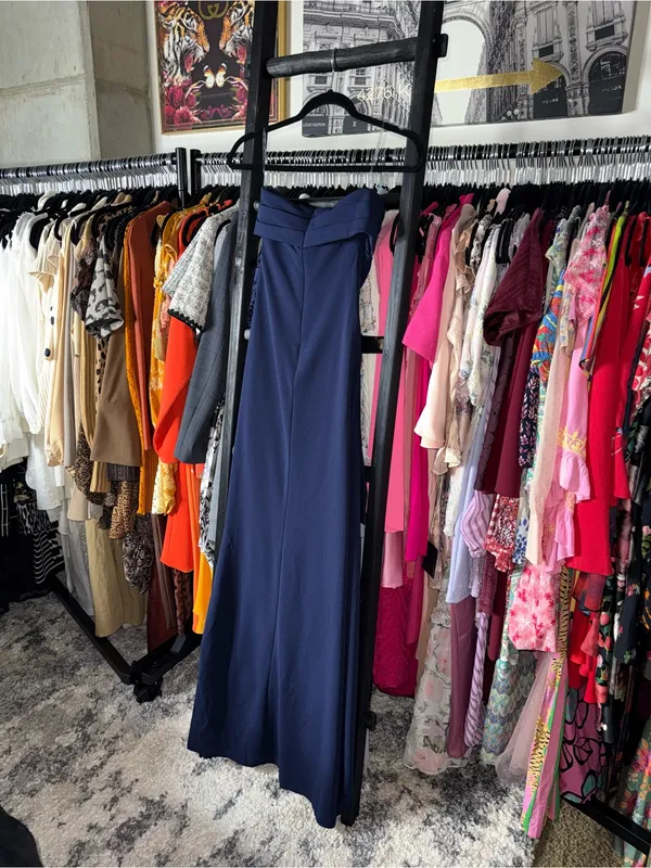 BABYBOO Zafira Navy Strapless Draped High Slit Maxi Dress Womens XS New NWT - Image 14
