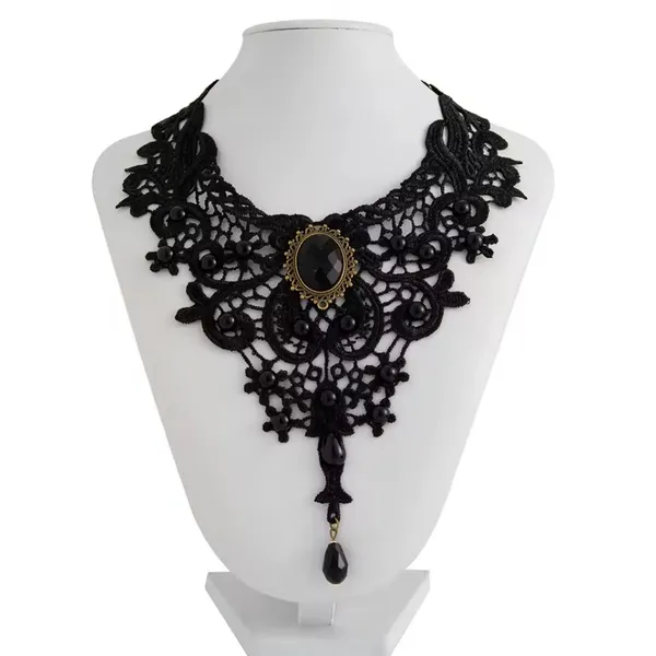 Gothic Black Lace Choker Necklace Vampire Steampunk Collar Pendant - NEW - Image 4