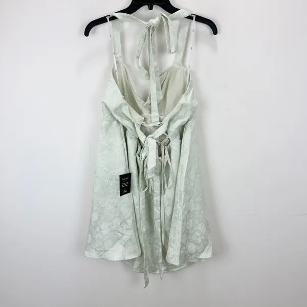 Lulus Precious Allure Light Sage Green Jacquard Tie-Strap Mini Dress Large NWT - Image 8